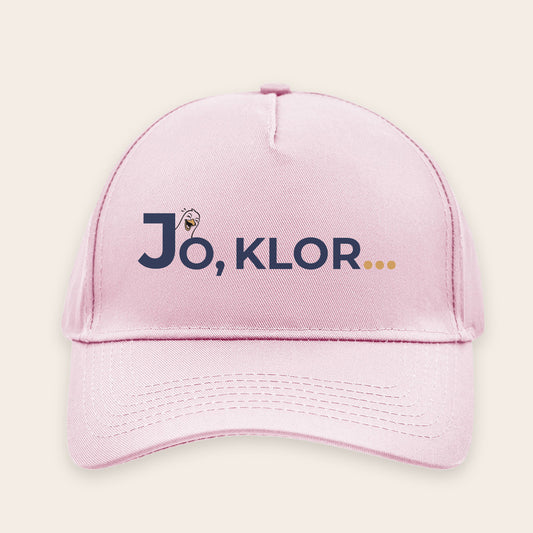 Cap in Rose mit dem 'Jo, klor' Möwen-Motiv – perfekt für den Sommer.