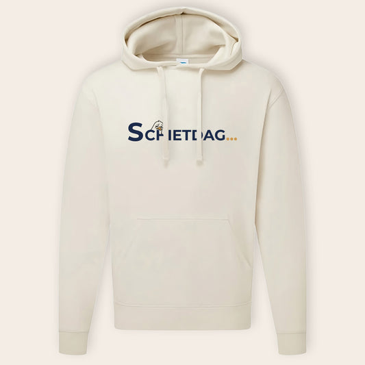 Naturfarbener Kapuzenpullover mit dem Motiv 'Schietdag' – minimalistisches Design kombiniert mit schwerer Premium-Qualität.