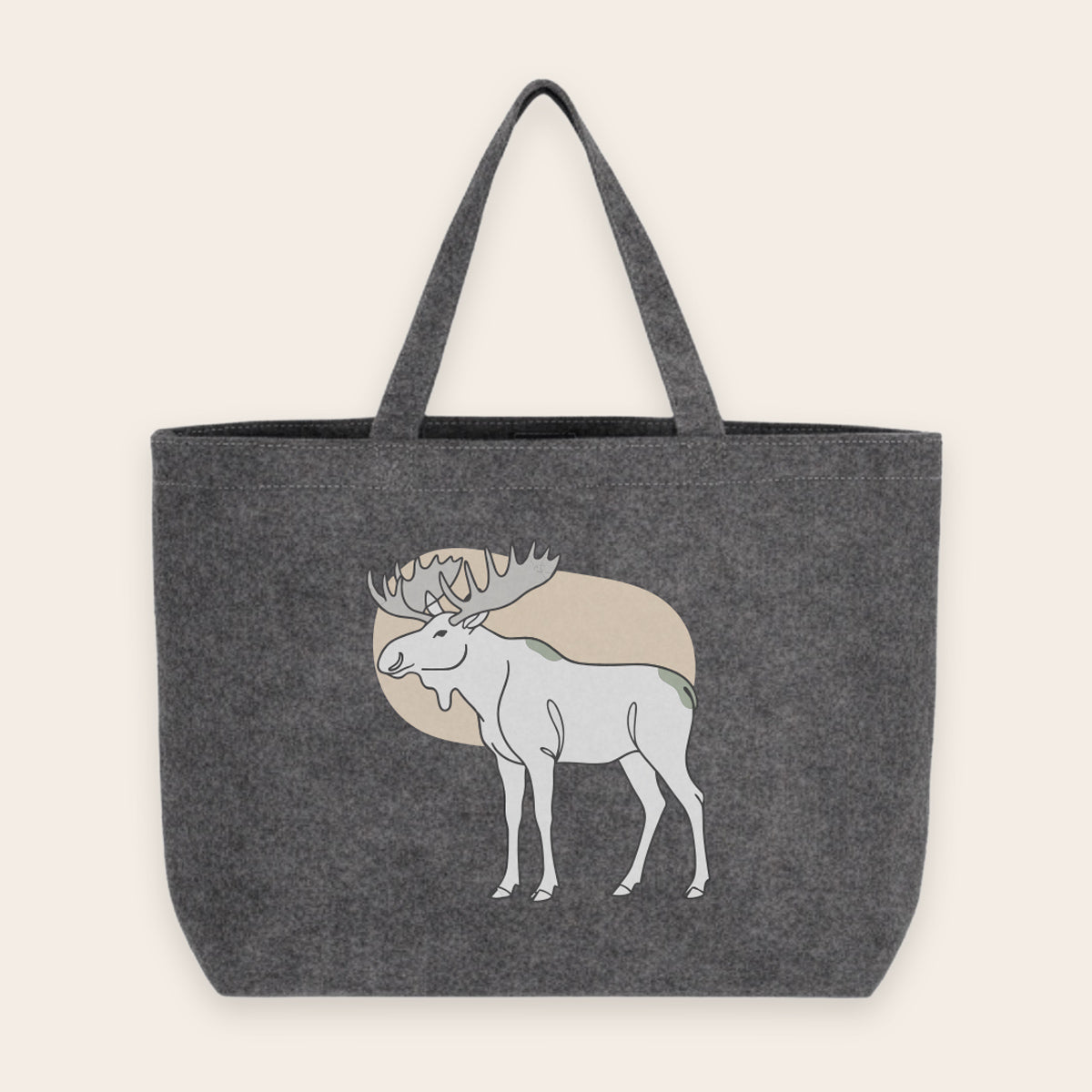 Hellgrau melierter Filz-Shopper mit einem modernen Elch-Motiv in der Farbe Grey Melange