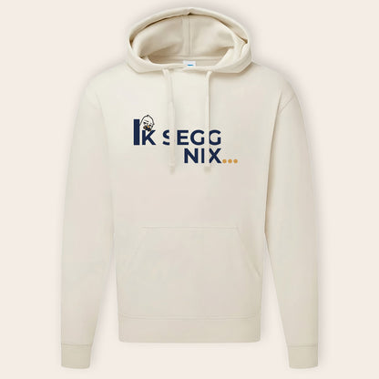 Kapuzenpulli in Natur mit plattdeutschem Schriftzug 'Ik segg nix' mit Möwe– minimalistisches Design und weiche Stoffqualität für den Alltag.