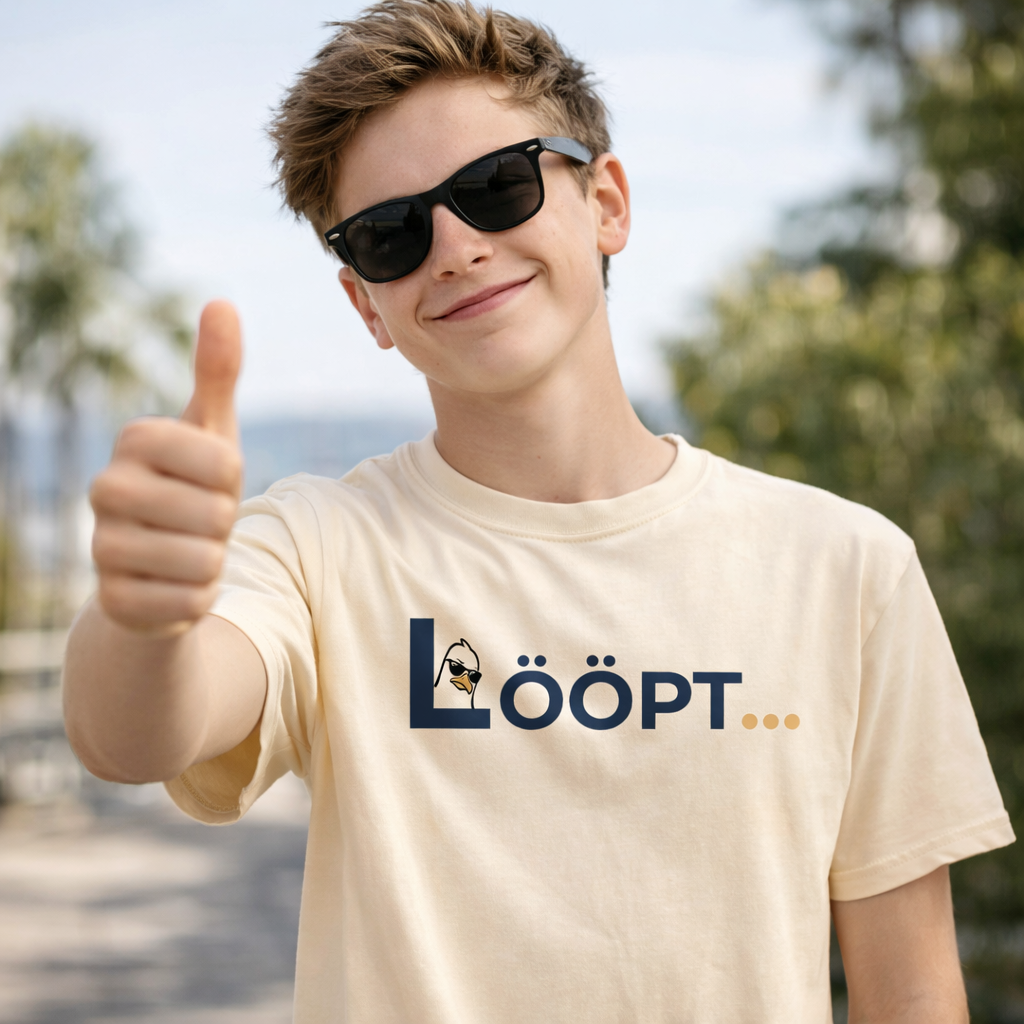June zeigt den Daumen hoch mit T-shirt Motiv "Lööpt" und Möwe