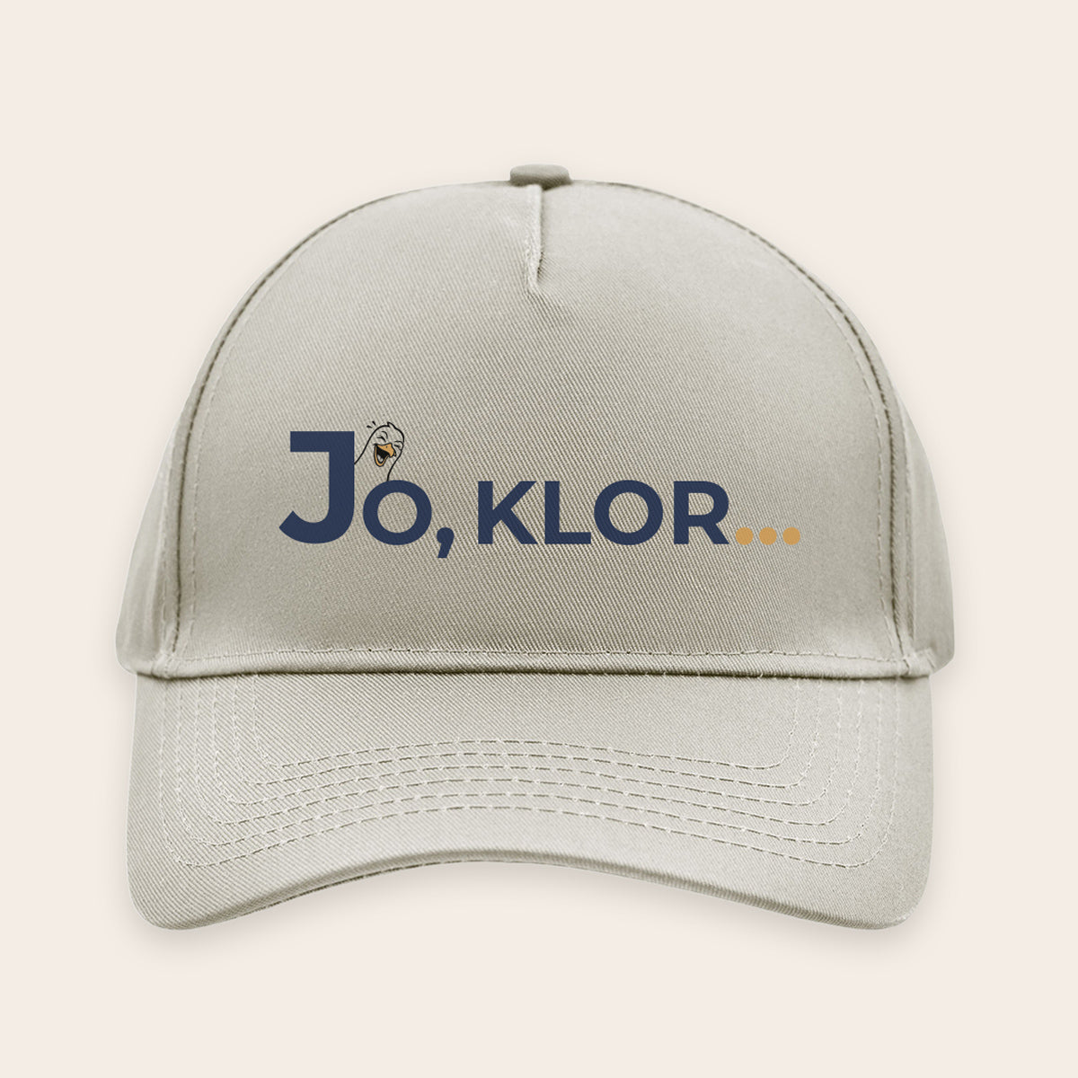 Khakifarbene Cap mit Möwe und 'Jo, klor' Schriftzug – hochwertiger Textildruck aus Itzehoe