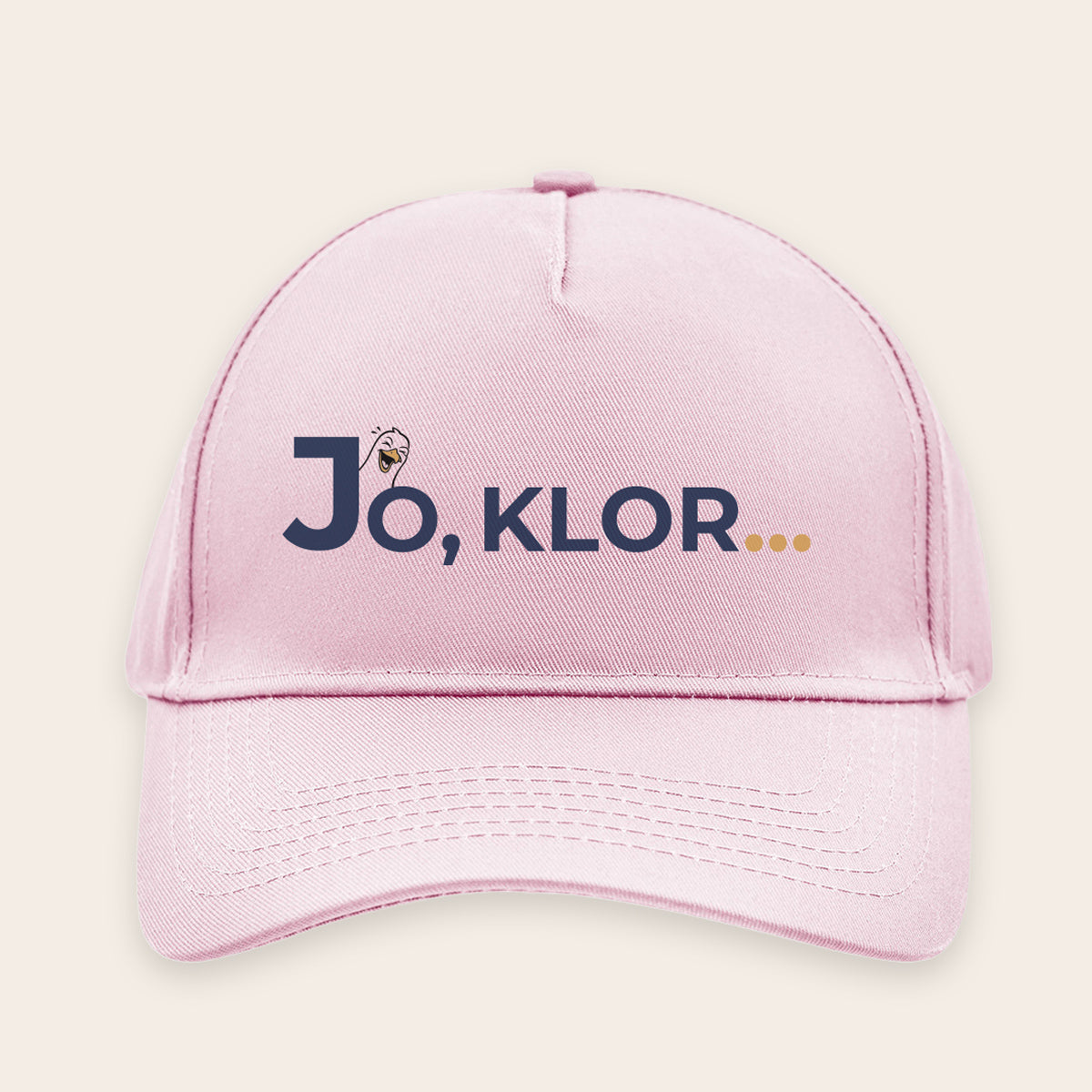 Cap in Rose mit dem 'Jo, klor' Möwen-Motiv – perfekt für den Sommer.
