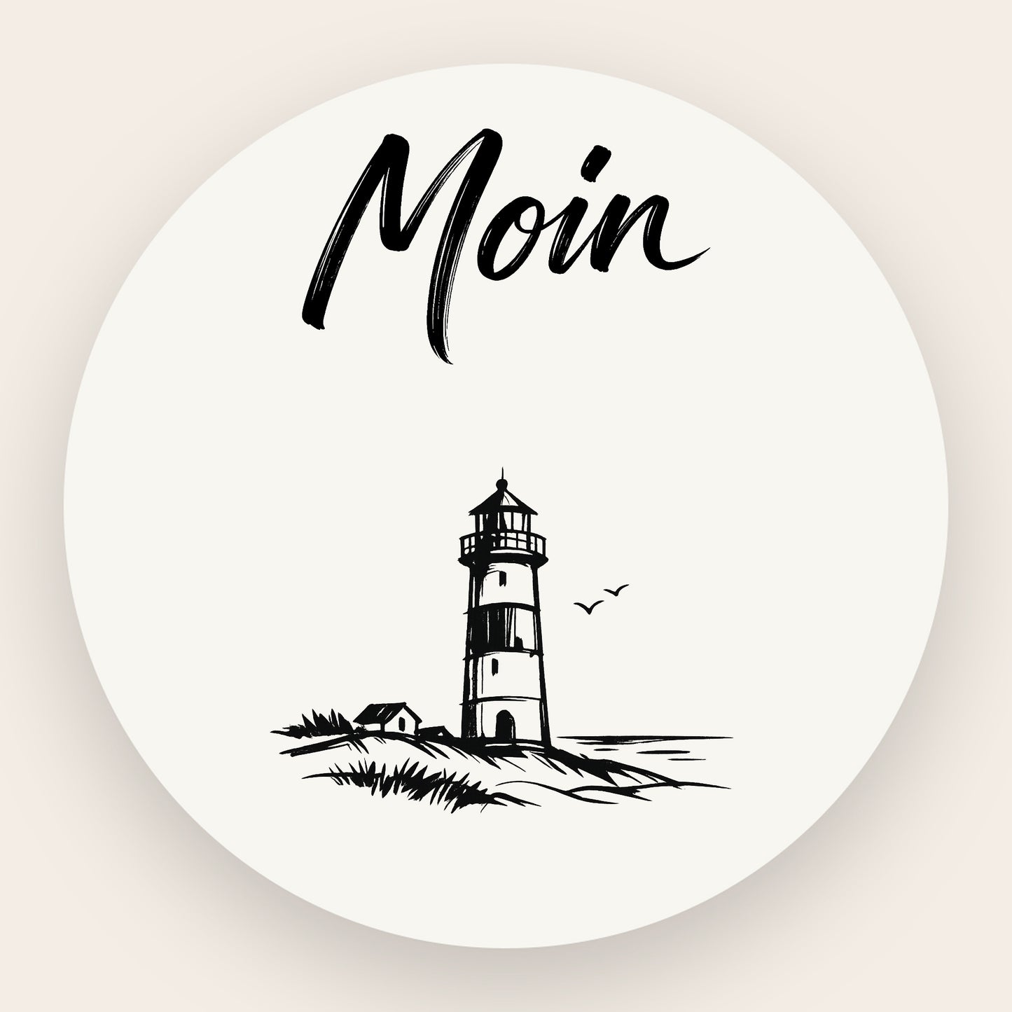Design-Ansicht des Teelichts: Vorne Leuchtturm, gegenüberliegend der Schriftzug Moin.