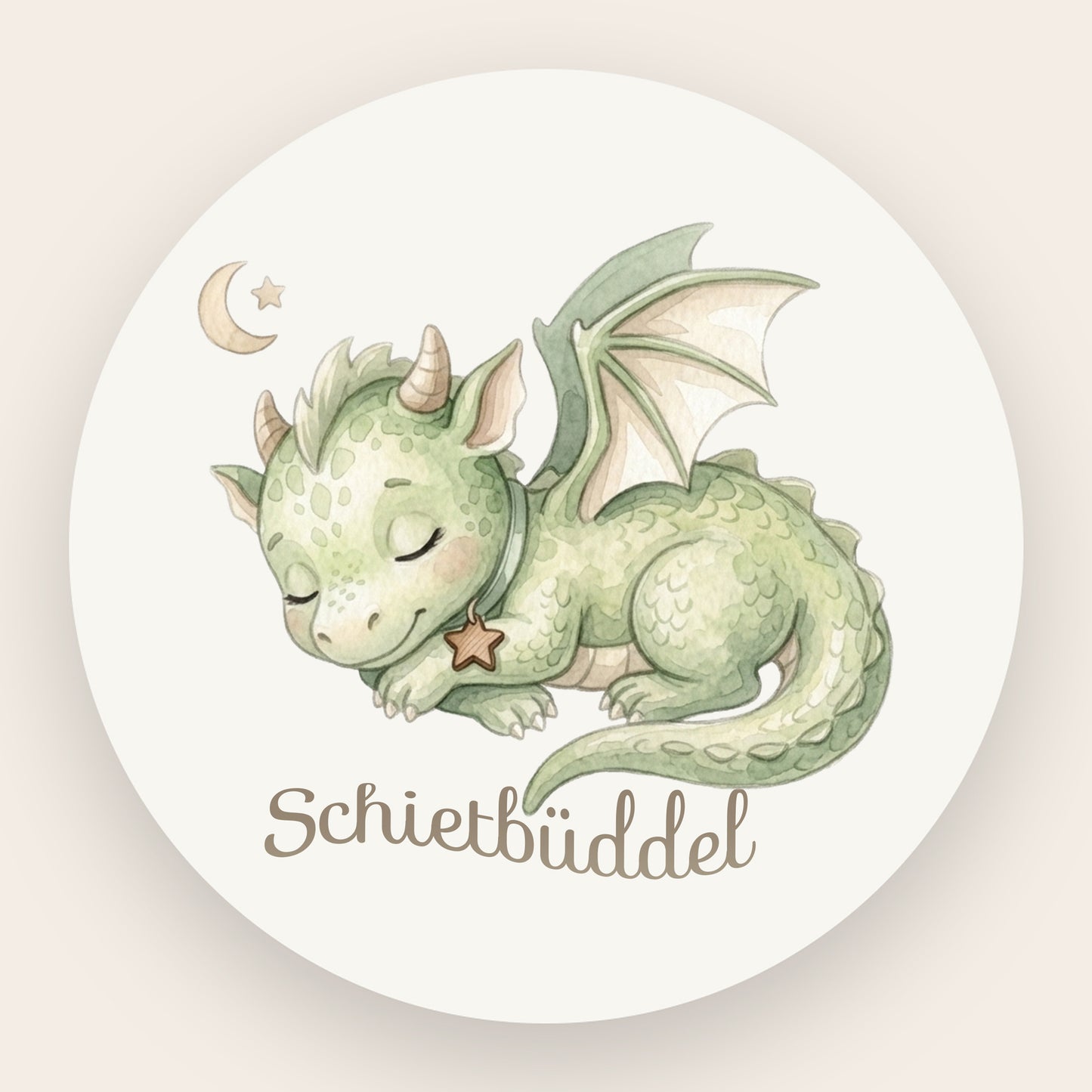 Detailansicht Design schlafender Drache mit Schriftzug Schietbüddel