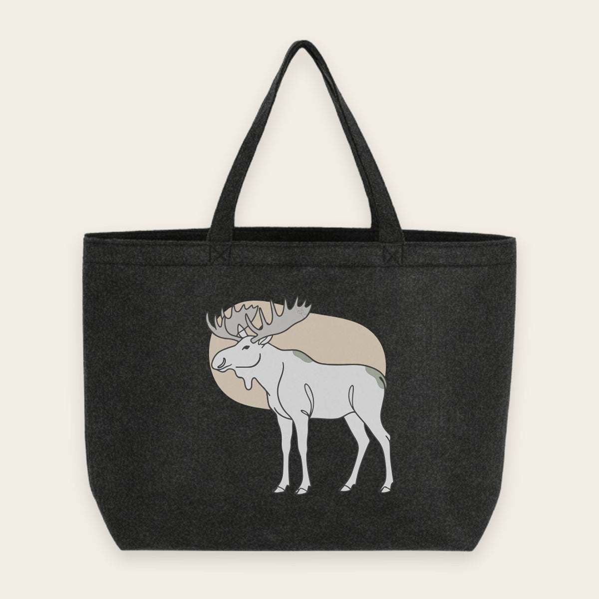 Dunkelgrauer Filz-Shopper Charcoal Melange mit schwarzem Elch-Motiv und Innentasche.