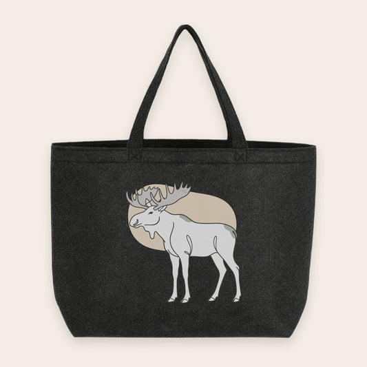 Dunkelgrauer Filz-Shopper Charcoal Melange mit schwarzem Elch-Motiv und Innentasche.