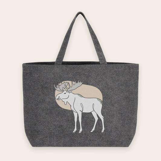 Hellgrau melierter Filz-Shopper mit einem modernen Elch-Motiv in der Farbe Grey Melange