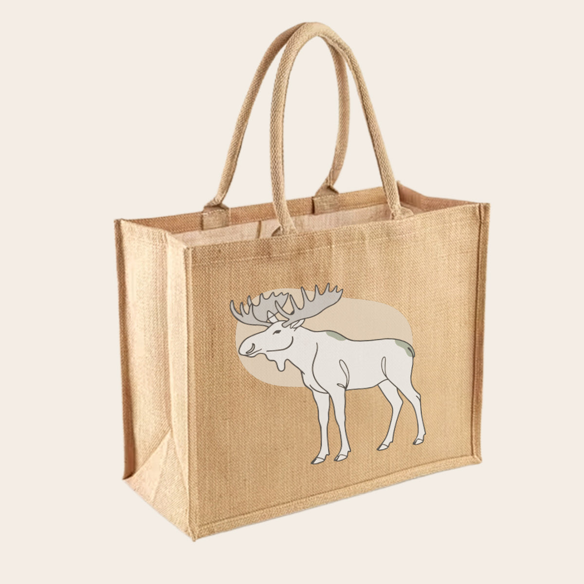Klassischer Jute-Shopper in Natural (Sand) mit schwarzem Nordic Moose Print.