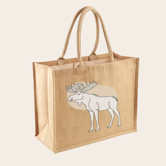 Klassischer Jute-Shopper in Natural (Sand) mit schwarzem Nordic Moose Print.