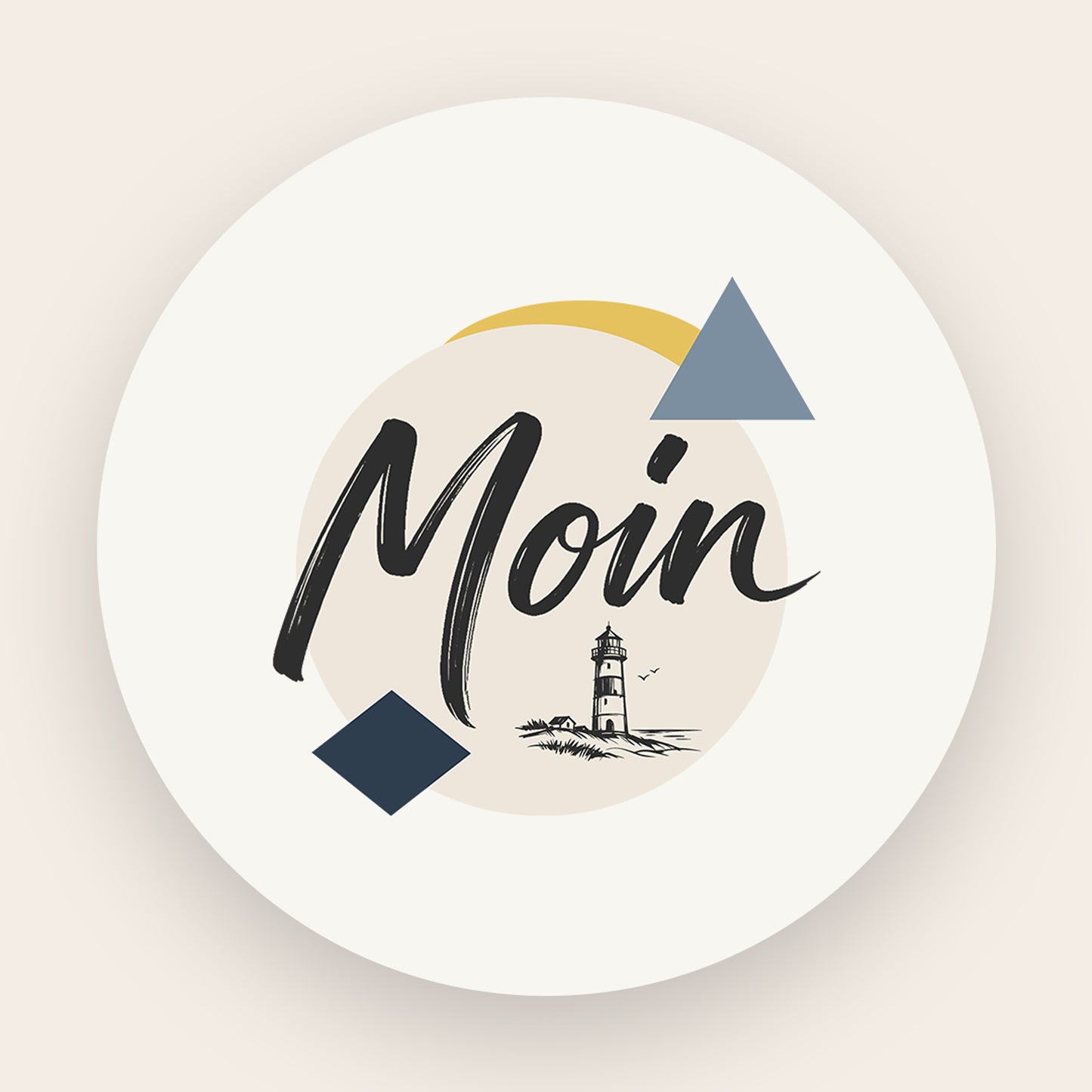 Keramikbecher weiß mit Moin Leuchtturm Motiv im Norddesign von Dein Printwerk
