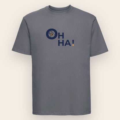 Naturfarbenes- Russell T-Shirt Motiv Oh Ha! staunende Möwe Frontansicht