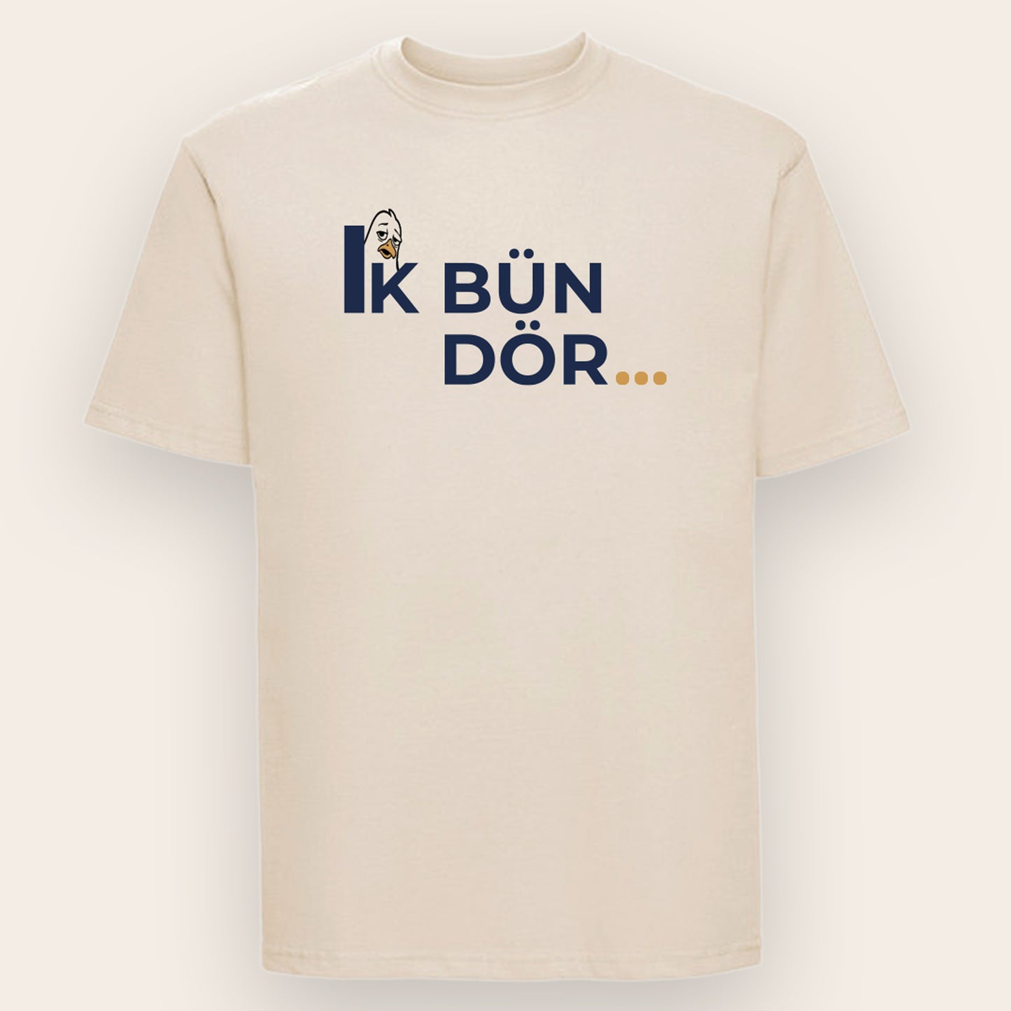 Russell T-Shirt in Natur mit plattdeutschem Motiv Ik bün dör und erschöpfter Möwe