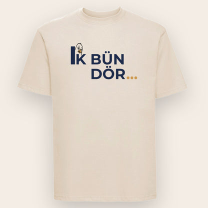 Russell T-Shirt in Natur mit plattdeutschem Motiv Ik bün dör und erschöpfter Möwe