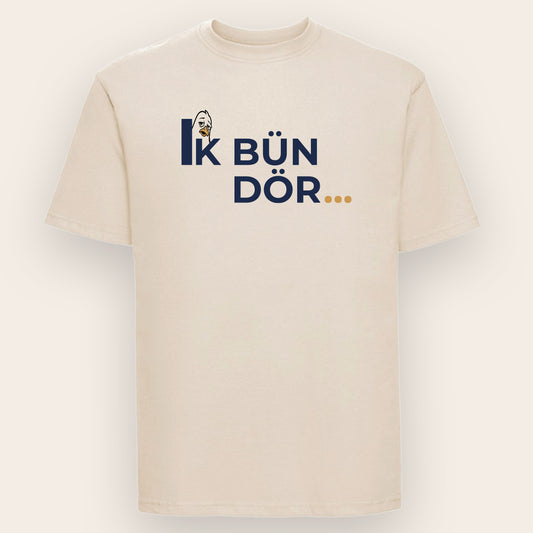 Russell T-Shirt in Natur mit plattdeutschem Motiv Ik bün dör und erschöpfter Möwe