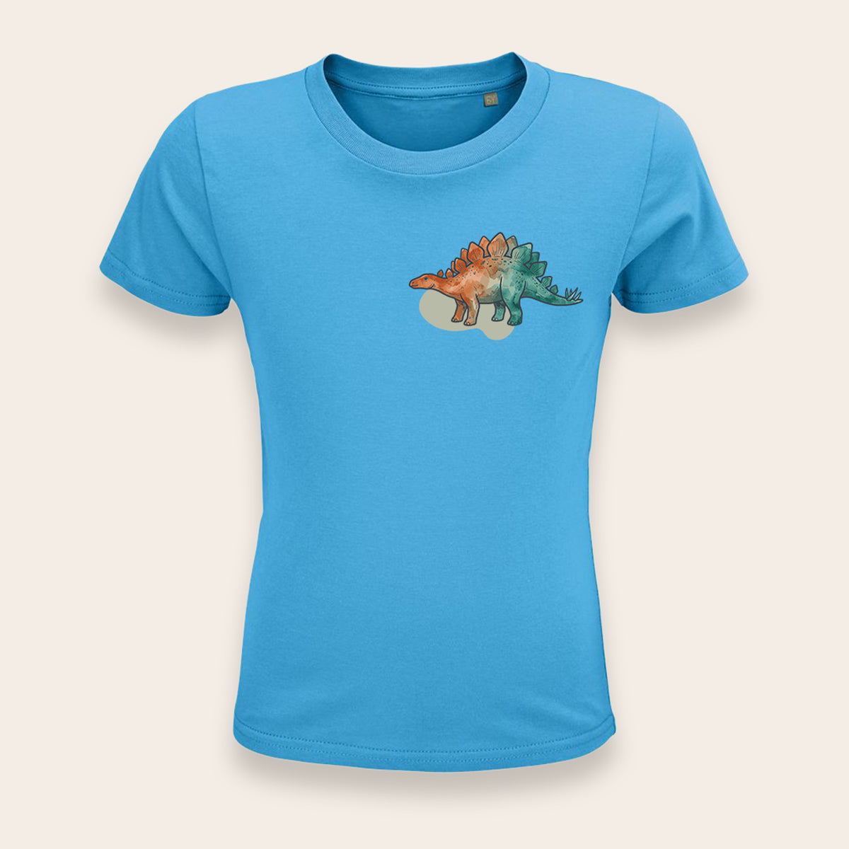 Türkises Baumwollshirt für Kids mit sanftem Dinosaurier-Aquarellmotiv.