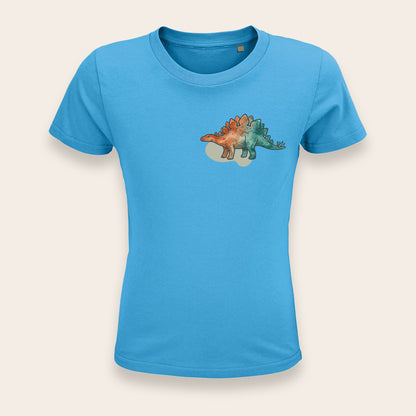 Türkises Baumwollshirt für Kids mit sanftem Dinosaurier-Aquarellmotiv.