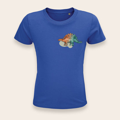 Royalblaues Kindershirt mit exklusivem Stegosaurus-Design von Dein Printwerk.