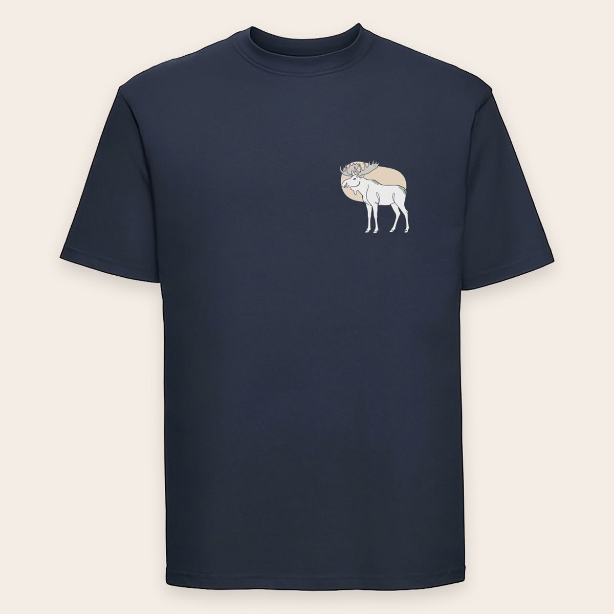 T-Shirt in dunklem French Navy mit einem fein gezeichneten Elch-Motiv auf der Brust.