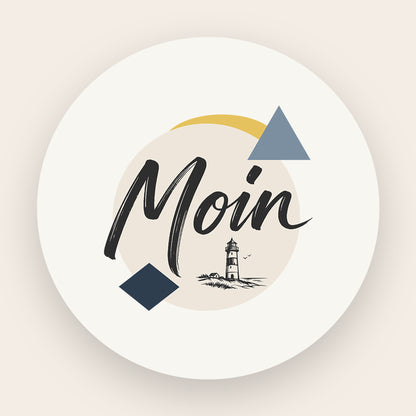 Nordisches Grafik-Design Moin Leuchtturm mit Wellen und blauem Akzent für Thermoflaschen
