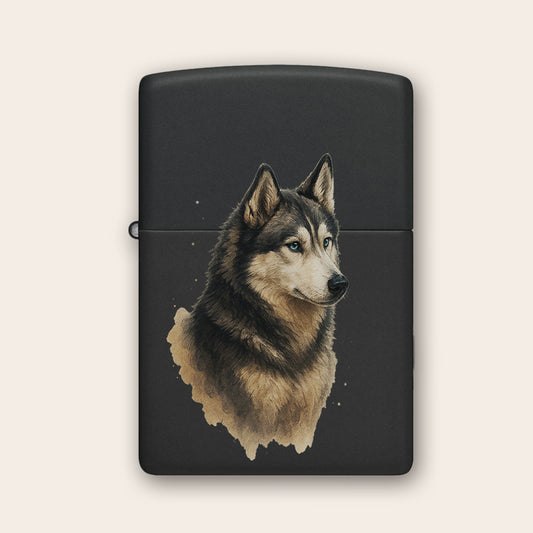 Zippo Feuerzeug schwarz matt mit Husky Motiv – veredelt in Deutschland von Dein Printwerk
